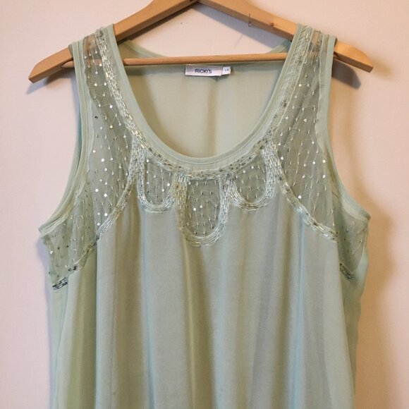Seafoam Green Sheer Sequin and Bead Mermaidcore Tank Top - Picture 3 of 13